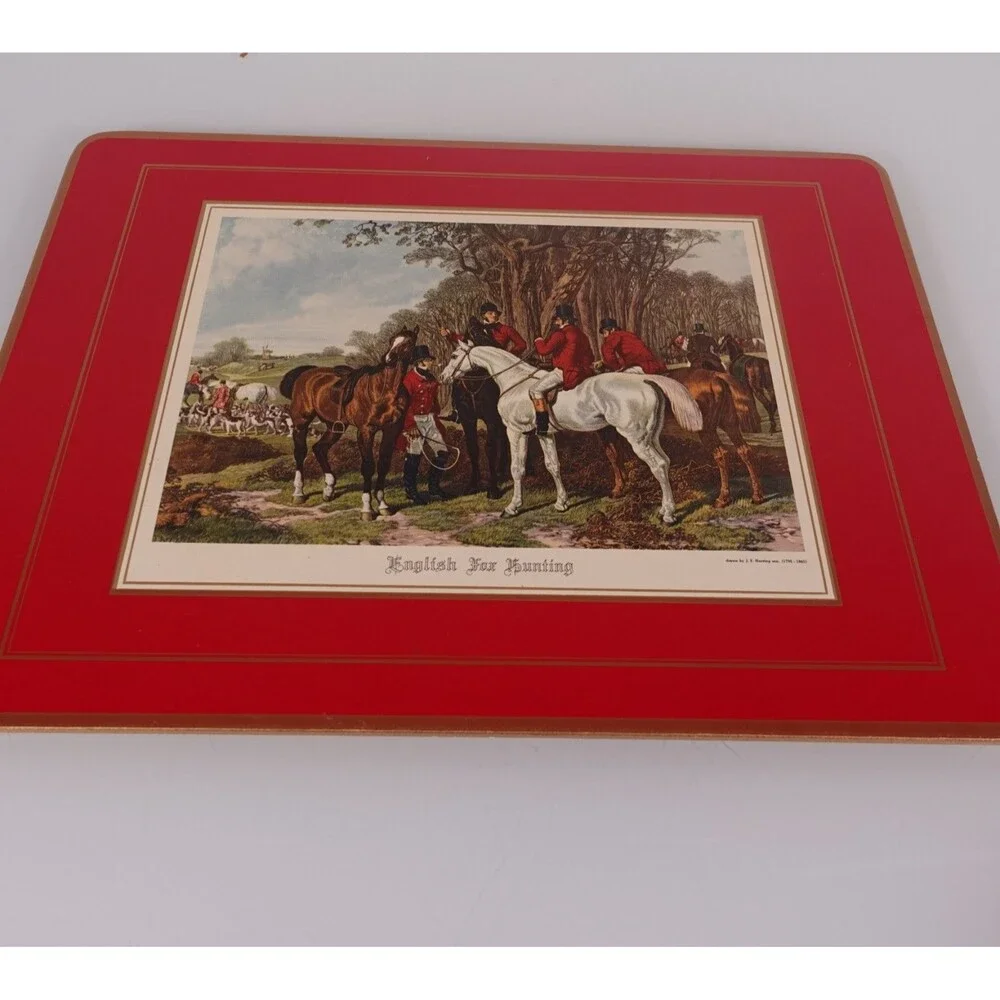Vintage Pimpernel English Fox Hunting 6 Different Cork Placemats Celluware Red